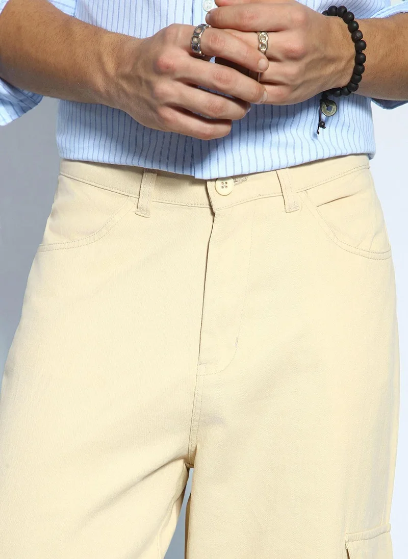 Urbano Fashion  Urbano Fashion Men's Beige Loose Baggy Fit Cargo Chino Pant with 8 Pockets Stretchable for Men | Best Price UAE